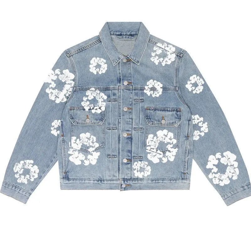 Denim Tear Hip Hop Kapok Printed Cardigan Loose Jacket Men's Trendy Fashion Casual Versatile Denim  (32)