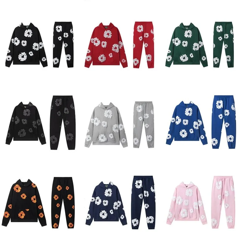 Denim Tears Cotton Blossom Fleece Lined Hooded Sweatshirt and Sweatpants High Street Sportswear Set  (2)
