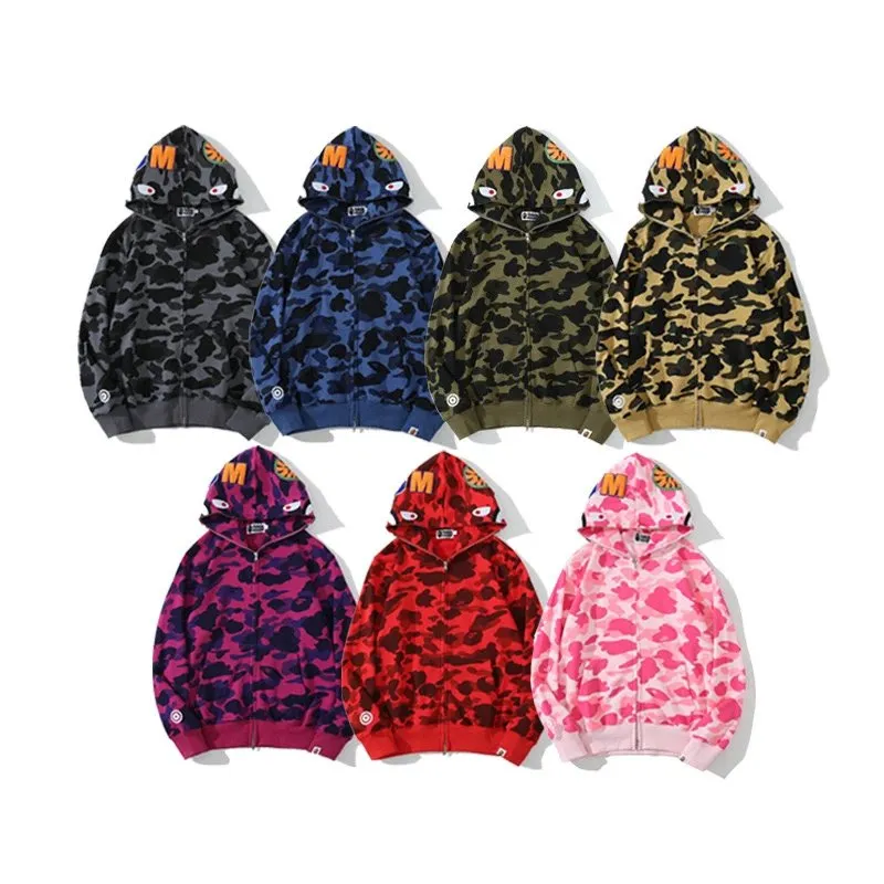 [bap e]Shark autumn hooded sweatshirt men's youth cardigan zipper embroidered jacket (3)