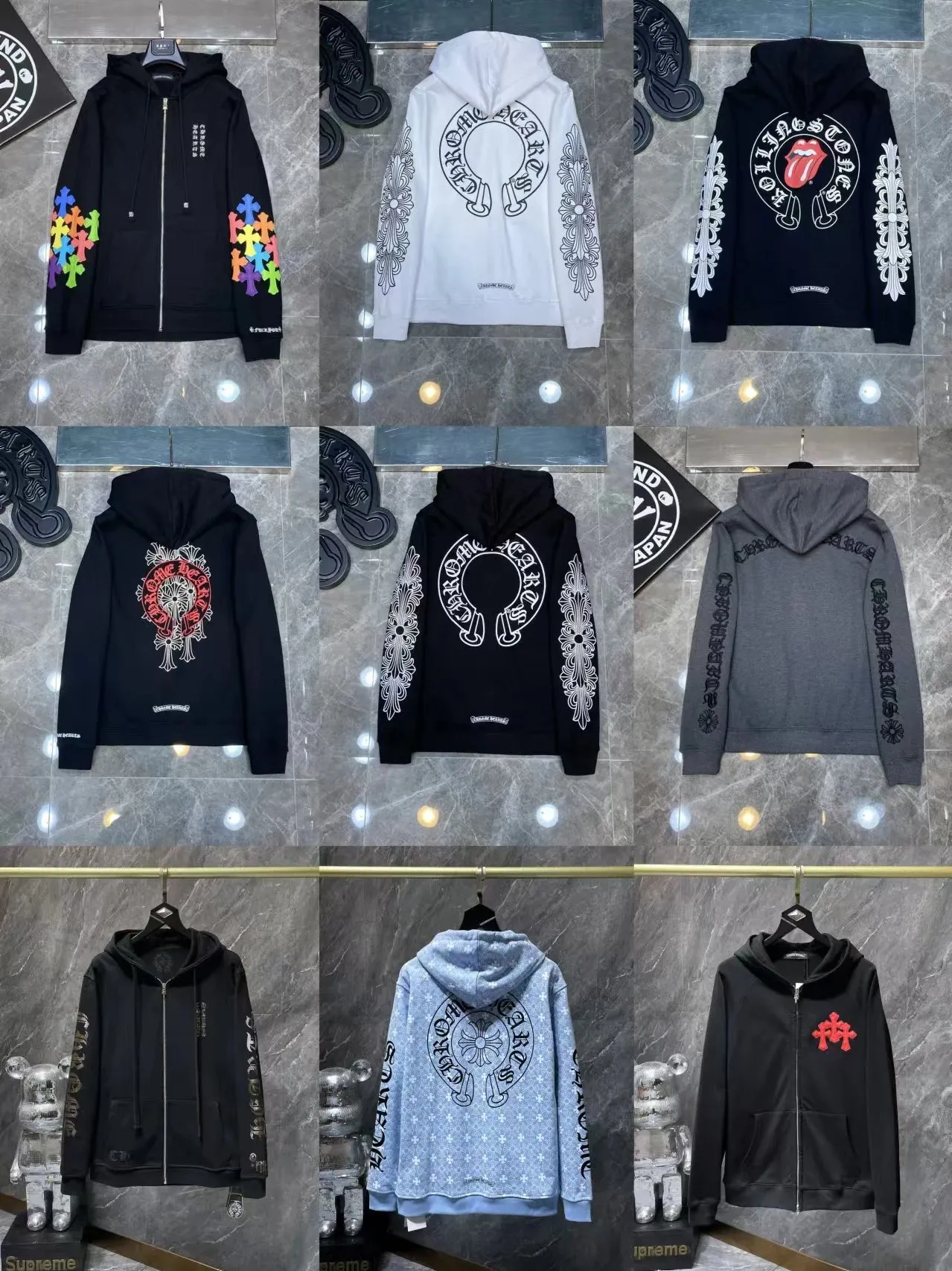 24SS Croop High Version Horseshoe Pattern Sanskrit Classic Hoodie Men's and Women's  (11)