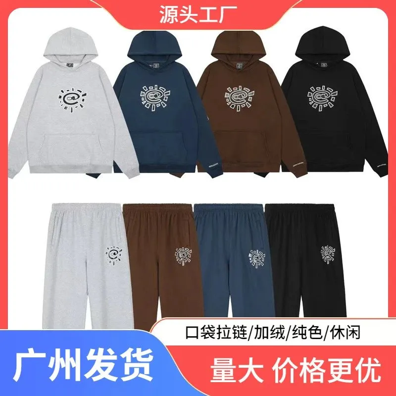 ADWYSD美潮秋冬新款男女情侣太阳卷基础印花加绒连帽卫衣休闲卫裤 (34)